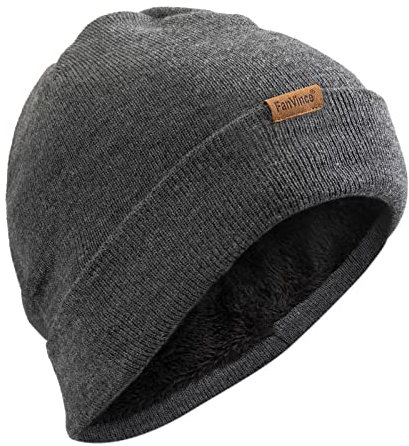 FanVince Mützen Winter Haube Winddicht Schneefest Wintermütze Fischermütze Strickmützen Wollmütze Beanie Warme für Herren und Damen Dunkelgrau