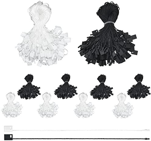 1000 Stück 17.8 cm Hängeetiketten, Schnappverschluss, Schlaufenverschluss, Hakenbinder, einfach und schnell zu befestigen, für Kleidungsanhänger, Einzelhandel, Etikett, DIY Handwerk (schwarz + weiß)