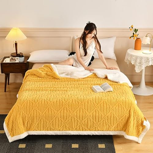 LUBOSE Decke für den Winter, warm, doppellagig, Kaschmir, verdickt, für Einzelpersonen, Doppelpersonen, Decke, doppelseitige Kaschmirdecke (100 x 150 cm, gelb)