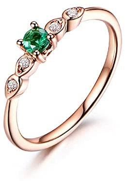 ANAZOZ Frauen Ringe Rosegold 750, Smaragd Ringe 0,15 Karat Ring Geburtsstein Mai Eheringe Damen Personalisierte
