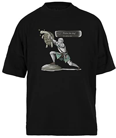 Elden Ring - Praise The Dog Schwarz Baggy T-Shirt Unisex Black Baggy Tee Unisex