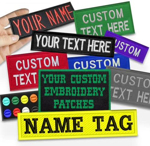 Custom Name Patches Personalised Embroidered Text Patches Iron on Sew on Hook & Loop Embroidery Fasten Uniform, Work Shirt, Hat Bags Backpacks-Embroidered 4x2.6-2PCS