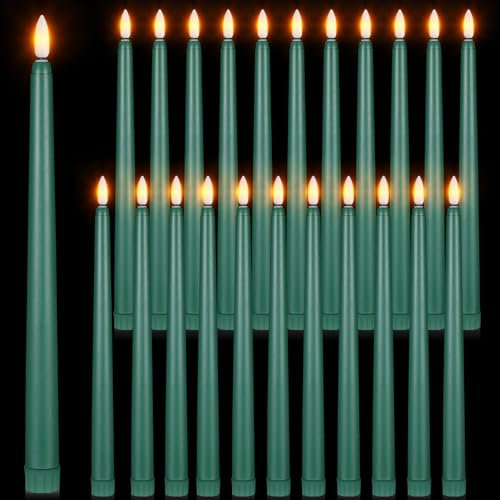Macarrie 24 Packs Flameless Taper Candles Battery Operated Fake 11 Inch Long Candle Light LED Flameless Candlesticks Flickering Tapered for Wedding, Halloween, Christmas(Green)