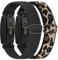 Vancle 2 Stück Elastische Armband für Fitbit Inspire/Inspire HR/Inspire 2 Armband, Verstellbares Nylon Dehnbar Ersatzarmband für Damen Herren (Schwarz+Leopard)