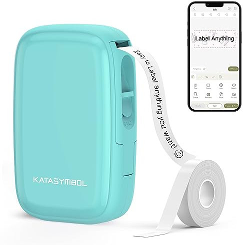 SUPVAN Katasymbol Beschriftungsgerät Selbstklebend - E16 Bluetooth Etikettiergerät, Mini Etikettendrucker mit 1 Rolle 15 mm x 6 m Etikett für iOS & Android