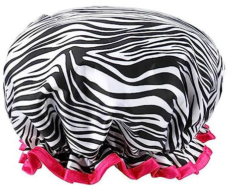 Women Satin Hair Bonnet Shower Cap Elastic Band Waterproof Bath Caps Reusable Bath Cap Waterproof Shower Cap (Zebra Stripe)