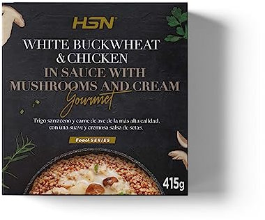 Plato Preparado Gourmet Trigo Sarraceno con Pollo y Setas en Salsa de Nata de HSN | 415 gramos | Listo para Calentar y Tomar | Alto en Proteínas, Bajo en calorías | Comida Sana y Rica