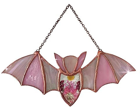 Yunyahe Herbst Dekoration Halloween Deko Halloween Fledermaus Buntglas Sonnenfänger Fensterbehang Acryl Wandkunst Sonnenfänger Dekoration Festival Bunte Fledermaus Zuhause Haus (Pink, 20.5x19.5x1cm)