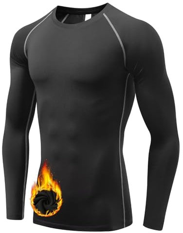 Sillictor Mens Thermal Top Long Sleeve Quick Dry Cycling Running Base Layer Mens Ski Underlayer Fleece Compression Sports Hiking Football Training T Shirts High Wicking Muscle Support 3235 Black M