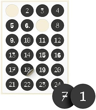 Adventskalender Aufkleber – 24 Zahlenaufkleber für Weihnachtskalender Tüten – für Geschenktüten klein zum Befüllen zu Weihnachten 2025 – SCHWARZ