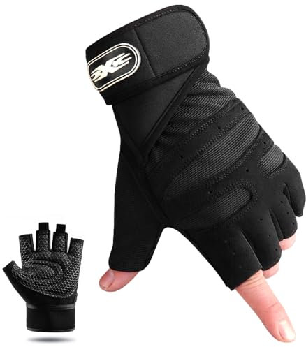 Gadom Weight Lifting Gloves with Wrist Support - Breathable Gym Workout Gloves for Men/Women, Anti-Slip Padded Palm for Weightlifting, Training, Fitness, Pull-Ups (L - Black)