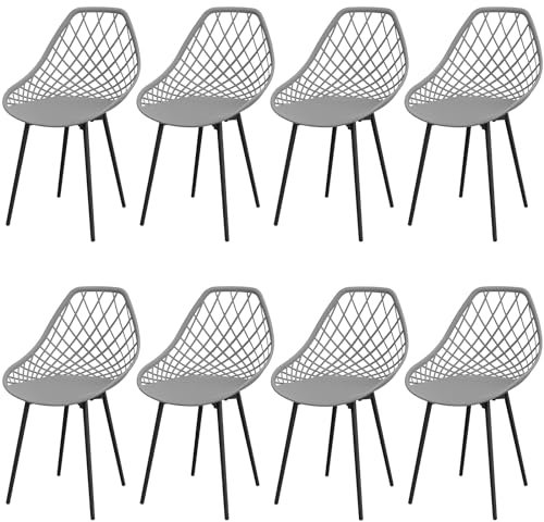 JIJIAN Esszimmerstühle 8er Set,stühle esszimmer mit Metall-Stuhlbeine,Wohnzimmer stühle,Gebogene Rückenlehne,modern stühle,Für Esszimmer,küchenstühle,Schlafzimmer und Garten-Grauer