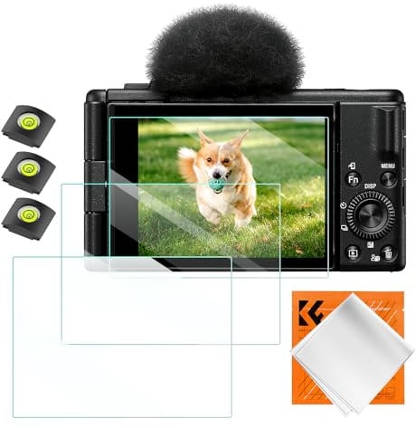 K&F Concept Protector de Pantalla para Sony ZV-1 ZV-1 II ZV-E10, 3 PCS Protector de Pantalla Vidrio Templado, 3 PCS Nivel de Zapata Caliente, 1PCS Paño de Limpieza