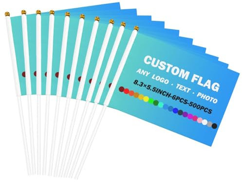 Naispanda Drapeau de Poche Personnalisé avec mât, Mini Drapeaux Personnalisés, Petit Drapeau Personnalisé pour les Jeux, les équipes Sportives, les événements Sportifs - 50 Pièces