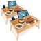 DAJAVE 2 Pcs Bamboo Bed Table, Bed Tray with Folding Legs Breakfast Tray Table with Handle and Media Slot, Multipurpose Beds Lap Trays for Beds, Sofa, Eating, Working, Used As Desk Snack Trays