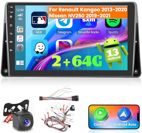 Ohradio 2G+64G Android Autoradio für Renault Kangoo 2013-2020 Nissan NV250 2019-2021 Carplay Android Auto Wireless, 2 DIN 9 Zoll Touchscreen mit WiFi GPS FM/RDS BT SWC+ Rückfahrkamera+MIC