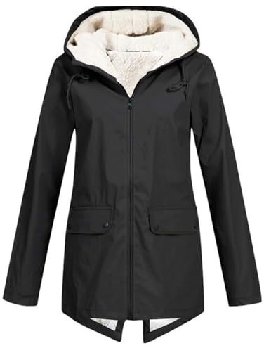 Imperméable Femme Coupe Vent Parka de Pluie avec Capuche de Travail Zippé Chaude Veste Sport Outdoor Grande Taille Randonnée Manteau Pas Cher Automne Adulte Jacket(Noir,XXL)