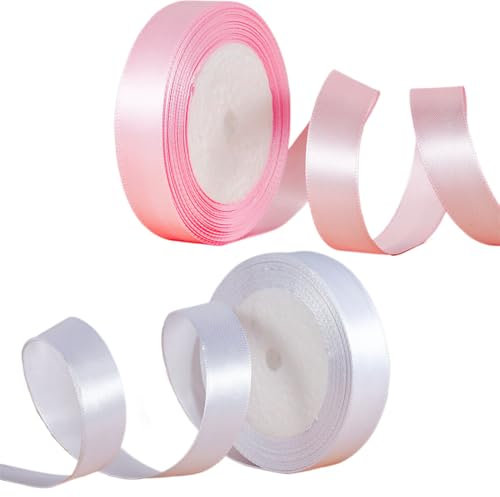 EIYVPRA 2 tomes 22 m x 2 cm Ruban Rose, ruban rose, Ruban Satin Ruban Cadeau Emballage Ruban Tissu Ruban Octobre Rose pour Emballage Cadeau Décoration Noël Mariage Fête Anniversaire Artisanat
