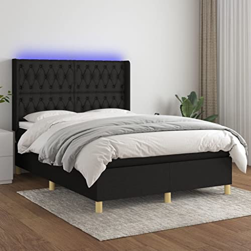 Juroupi Boxspringbett mit Matratze & LED Bett Boxspringbett Bett Mit Matratze Polsterbett Schlafzimmer MöBel Schwarz 140x190 cm Stoff - 3139111