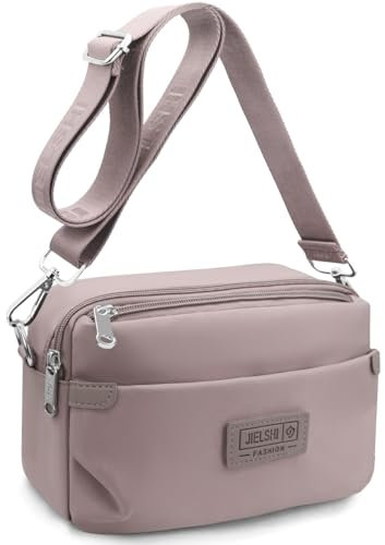 REETEE Umhängetasche Damen Wasserdicht Nylon Kleine Handtasche Damen mit Vielen Fächern Crossbody Bags Handytasche zum Umhängen Klein Schultertaschen mit Verstellbar Abnehmbar Breiter Gurt (Tiefrosa)