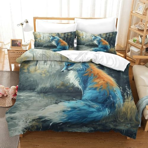 MEFESE Fox Bettbezug Set Bettwäsche Kinderbettwäsche Reißverschluss Mit Kissenbezug Betten Set Für Jungen Und Mädchen, Kinder Super King（260x220cm）