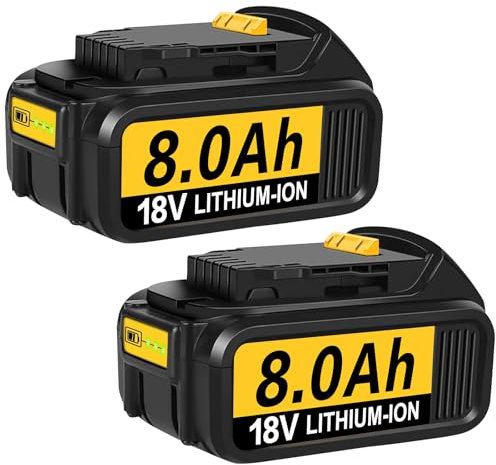 2 Pcs 18Volt 8.0Ah Replacement for Dewalt 18V Battery Compatible with Dewalt battery DCB184 DCB180 DCB181 DCB182 DCB183 and 18V Series Cordless Power Tools