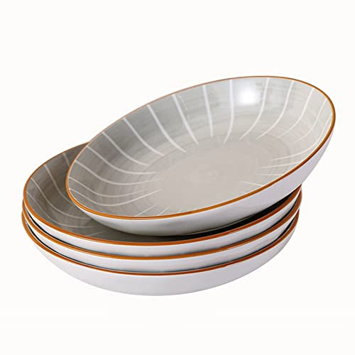 TENGJUN Serving Plate, Retro Dinner Plate with Striped Pattern, Tableware for Rice Noodle Pancake, Microwave Oven Washing Machine Oven Safe, 4PCS