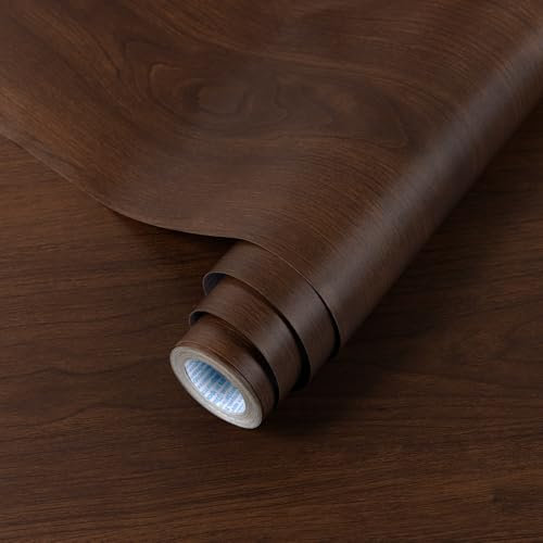 Decoroom Sticky Back Plastic Roll Wood Effect Vinyl Wrap Self Adhesive 40X300cm Dark Brown Grain Peel and Stick Wallpaper Contact Paper Waterproof Film Cover Cupboard Countertop Furniture Stickers
