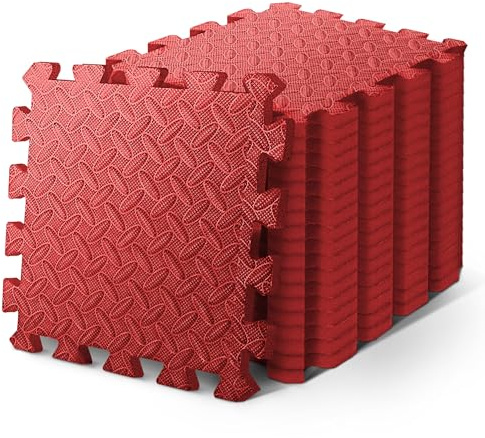 KAYMAN Gym Floor Nonslip Mats, Interlocking, EVA Foam Exercise Floor Tiles for Home Workouts, Studio, Weights, Exercise and Yoga (30 X 30cm) Red 24Pack