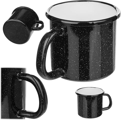 KADAX Enamel Mug 400 ml for Tea and Coffee, Mug for Camping, Large Coffee Cup with Handle, Coffee Mug Made of Enamelled Steel, Tea Mug (Black)