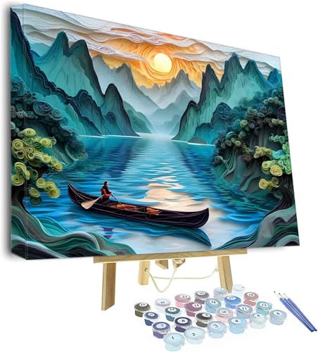 Malen Nach Zahlen Erwachsene, Boot Malen Nach Zahlen 130x90cm, DIY Handgemalt Ölgemälde Kit für Anfänger Bastelset Erwachsene, Pinseln und Acrylfarbe für Zimmer Deko Wohnzimmer, (Rahmenlos) See P-569