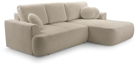 FurniShop24 Ecksofa mit Schlaffunktion und praktischem Bettkasten - Gepolstertes Schlafsofa 260x168 cm mit Weichen Kissen, Eckcouch Velo Cappuccino
