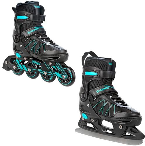 RAVEN Expert 2in1 Schlittschuhe Hockey Inline Skates Inliner für Kinder und Erwachsene verstellbar (Mint, 40-43 (25,5-28cm))