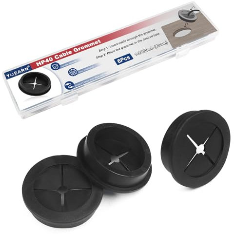 Cable Cord Grommet 40mm (1-9/16) - 6 Pcs Oversized Cable Grommet, Plastic Cord Pass Through for Data Center, Control Panel, High-Density Wiring