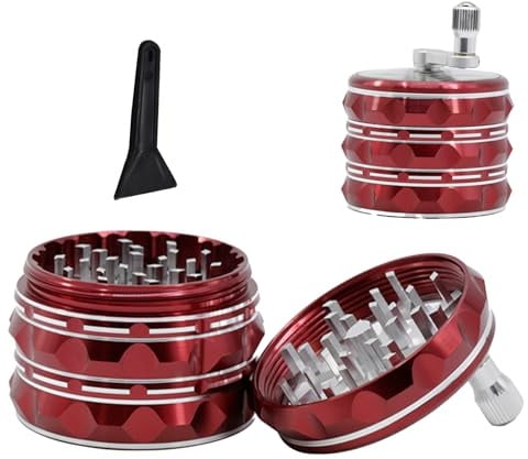 Herb Grinder, 2.5 Spices Grinder, Aluminium Grinders Mills with Shov-el, Easy Clean Practical Coffee Muller, Hand Crank Mill Grind-er with Transparent Magnetic Top Cover(Color:Red)