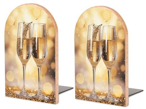 Serre-livres antidérapants pour étagères - Serre-livres robustes - Deux verres de champagne - Pour livres et CD