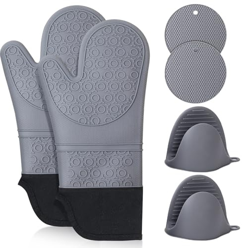 Ofenhandschuhe Silikon isoliertes Handschuhe-Set:450 °F hitzebeständige, rutschfeste Küchenhandschuhe zum Backen, Grillen und Kochen, Küchenzubehör