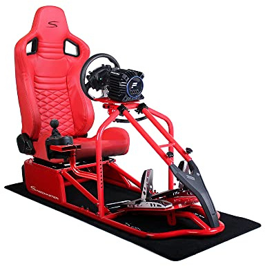 Speedmaster PRO Zero-Flex Racing Simulator Cockpit, SIM Racing Cockpit Rennsimulations-Stuhl mit Lenkrad- & Pedalablage Rot (Carbonfaser Optik Rot)