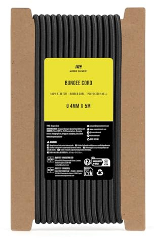 Manco Element Corde Elastique 4mm x 5m Sandow Tendeur Élastique Bâche | Noir, Caoutchouc & Polyester, 100% Extensible, pour Bâche, Remorque, Tente, Camping, Bateau, Bobine