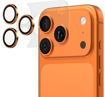 RhinoShield Orange Protections pour objectifs photo + protection du bloc photo arrière compatible avec [iPhone 17 Pro] | Protection complète, résistant aux rayures, outil d’alignement Inclus