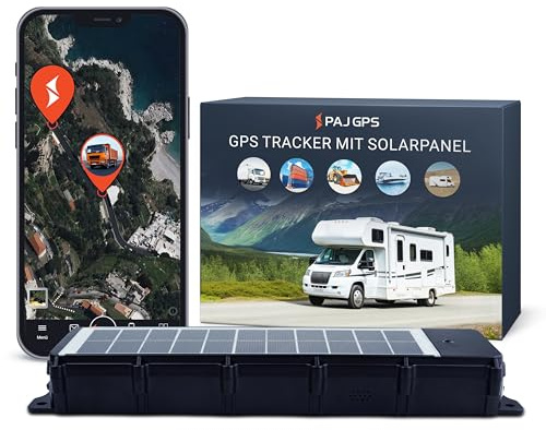 PAJ Traceur GPS Solaire 4G, 3 Mois d'Abonnement Premium Inclus | Panneau solaire, camping-cars & camions - Suivi temps réel - Alarmes de sécurité - Historique des trajets - Clôture virtuelle