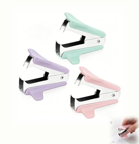 Dégrafeur Lot de 3 Ergonomique Couleurs Macaron | Plastique résistant avec prise ergonomique, retire facilement les agrafes 24/6 et 26/6, idéal pour bureau et école, lot de 3.