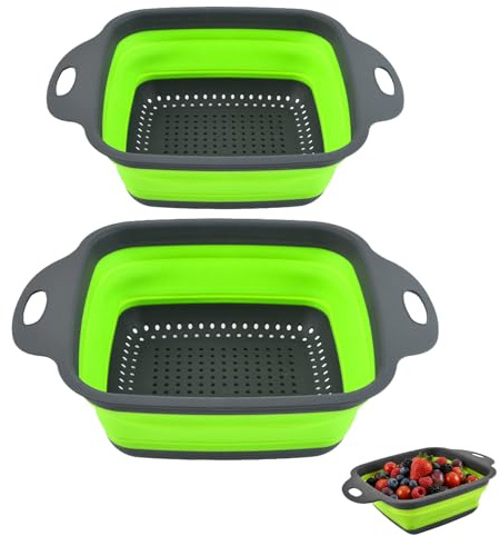 Collapsible Colanders Set, Small and Large Silicone Folding Kitchen Strainers with Handles, Space Saving Pasta Vegetable Fruit Drainers for Sink