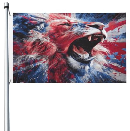 Mexpekil Bandera de doble cara de 3 x 5 pies para león exterior, bandera del Reino Unido, para jardín, patio, exterior, con ojales de metal, bandera de casa para patio, césped, patio, decoración del