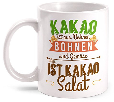 Fashionalarm Tasse Kakao = Salat beidseitig bedruckt mit lustigem Spruch | Geschenk Idee für Trinkschokolade Fans zum Abnehmen Diät Auszeit Pause, Farbe:weiß