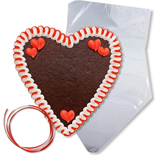 Lebkuchenherz Rohling - Rand und Deko L1 rot-weiß - 21cm - zum selber beschriften, inkl. transparenter Wiederverpackung (1x170g)