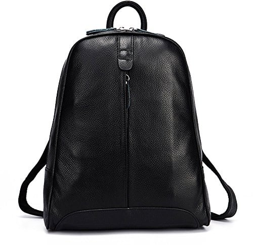 Einfacher Echtleder-Rucksack für Damen, Laptop, lässiger Rucksack, Damen-Reisetasche, Schwarz, Large, Rucksack