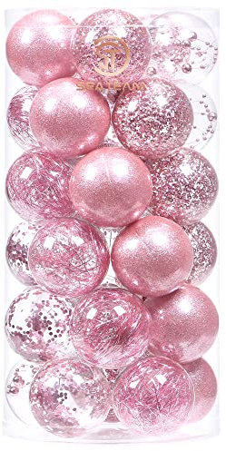 Sea Team 60mm/2.36 Shatterproof Clear Plastic Christmas Ball Ornaments Decorative Xmas Balls Baubles Set with Stuffed Delicate Decorations (30 Counts, Pink)