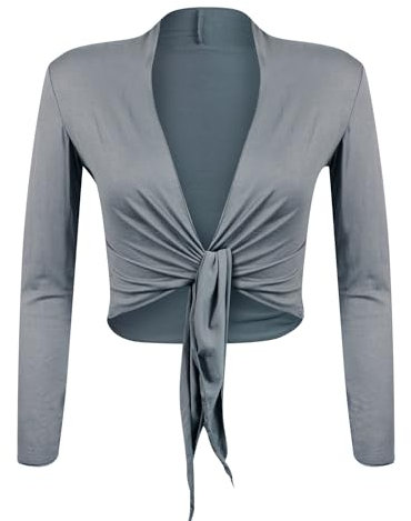 Gloop Damen Schöne, Elegante Bolero Jäckchen Langarm Bolero zum Knoten XL Kuhles Mittelbraun,Kuhles Mittelbraun,XL