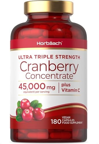 Mirtillo Rosso 45000 mg con Vitamina C | Cranberry 50:1 Extract | 180 Capsule Vegane in Polvere | di Horbaach